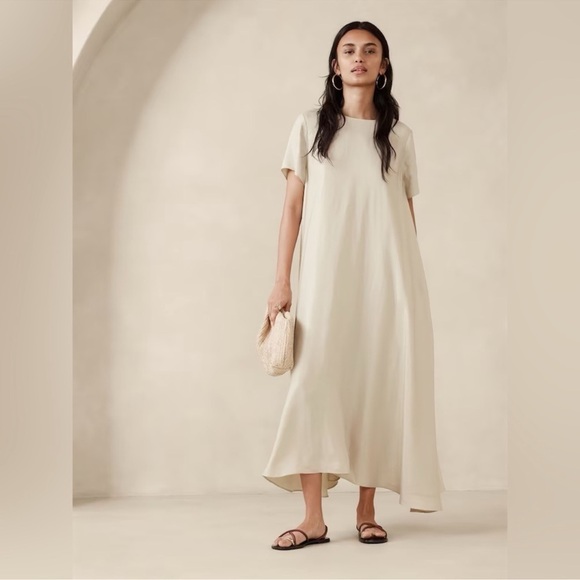 NWT! Banana Republic Beige Aurelia Linen-Blend Maxi Dress - Size XS 🦋 - Picture 1 of 5